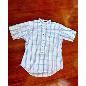 Vintage 90's Men's Gant White Blue Plaid Half Sleeve Button Down Shirt Med Large